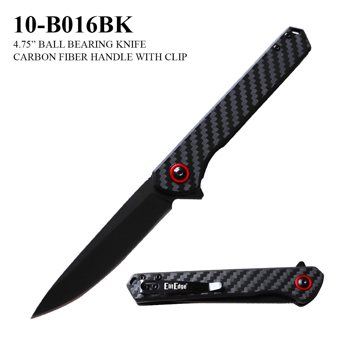 Pocket Knife 4.75" Ball Bearing Carbon Fiber Red/Black