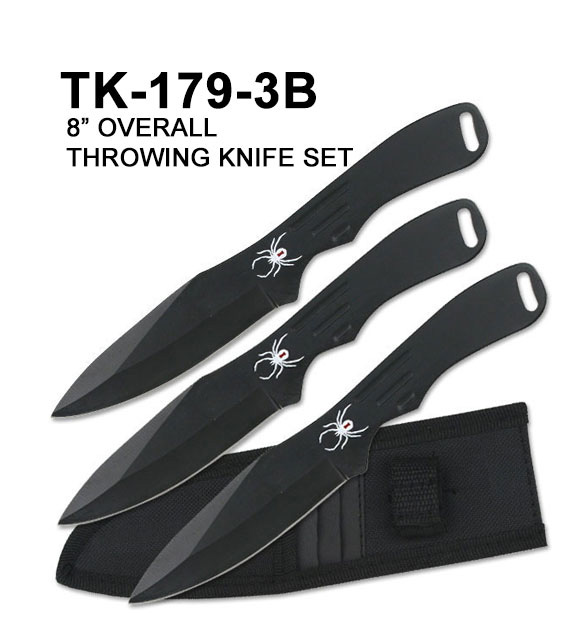 Throwing Knife 3pc Set 8" Black w/ Sheath