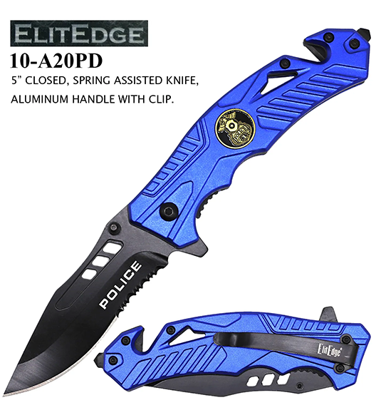 Pocket Knife 4" Police Aluminum Handle Blue