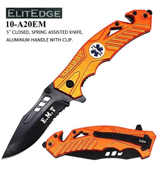 Pocket Knife 4" EMT Aluminum Handle Orange
