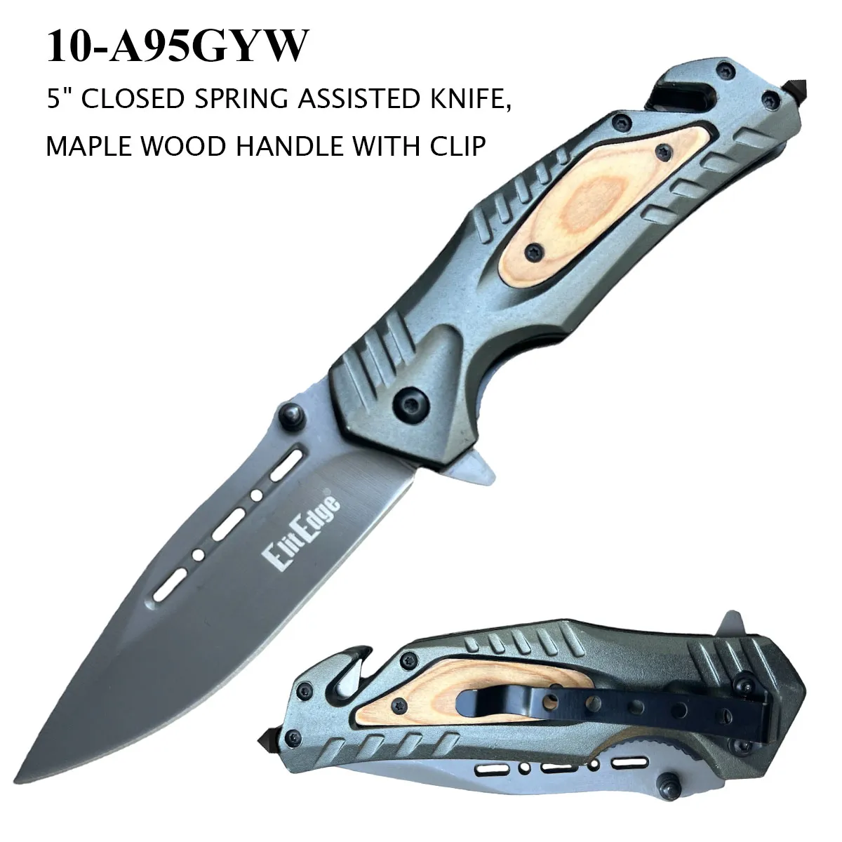 Pocket Knife 3-1/2" Aluminum Grey & Maple Wood