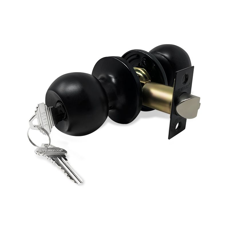 Matte Black Keyed Entry Door Knob With 2 SC1 Keys-Boxed Keyed Alike
