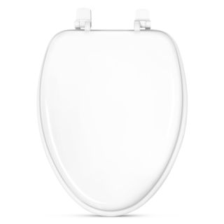 Elongated White Wood Toilet Seat