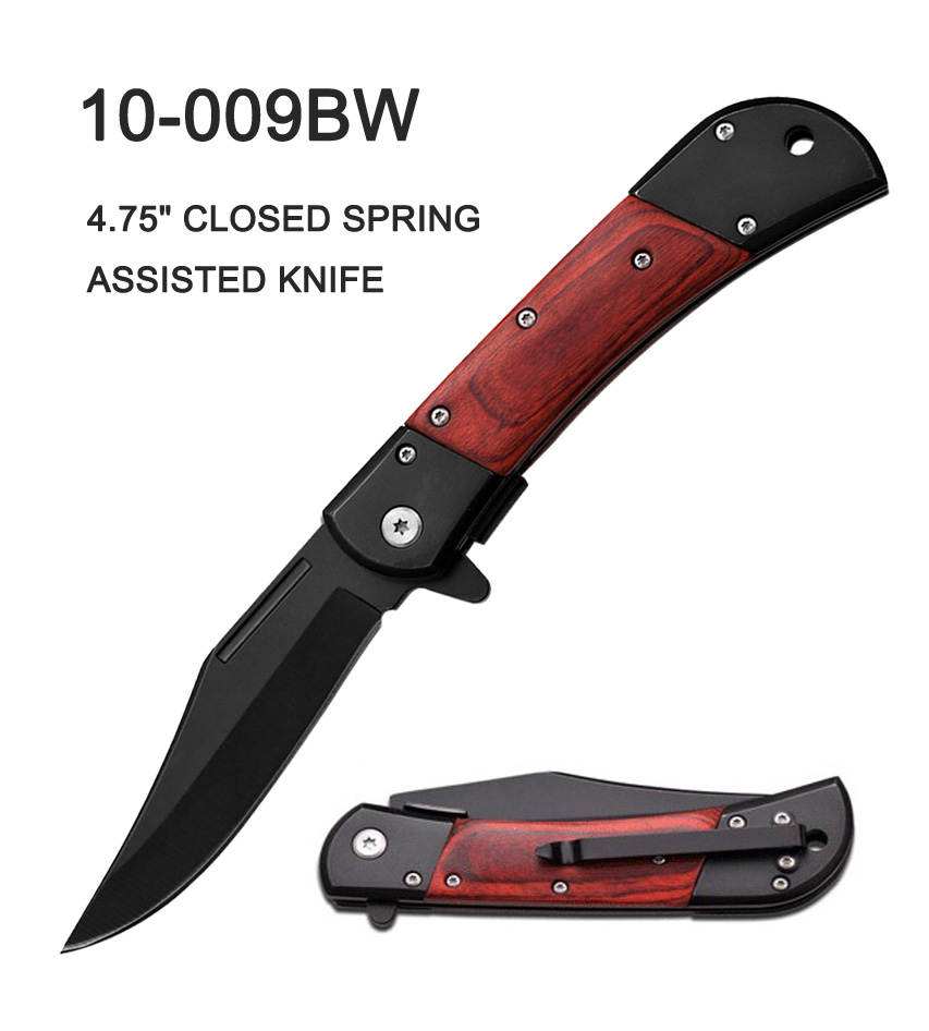 Pocket Knife Spring Blade 4-1/2" Black & Wood