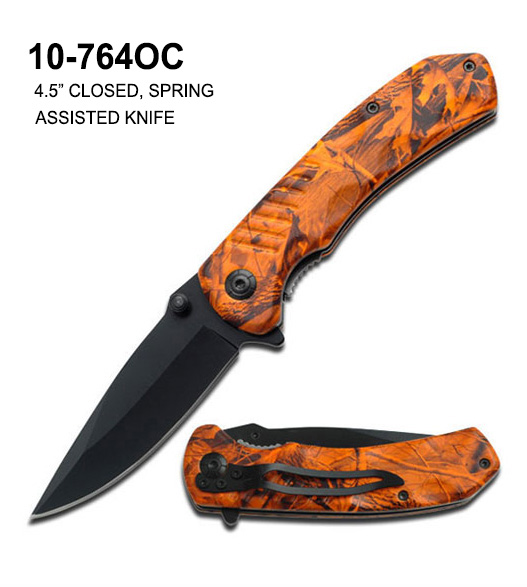 Pocket Knife Spring 3-1/4" Blade Orange CAMO