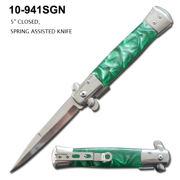 Pocket Knife 3-3/4" Spring Assist Slim Elit Edge Green