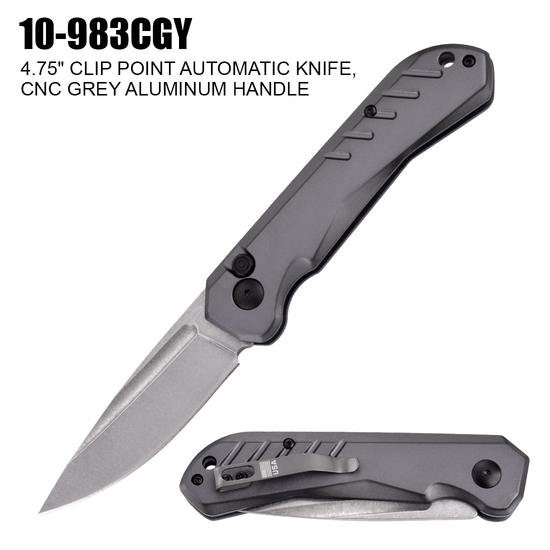 Pocket Knife 4" Ti-Grey Coated Blade w/ Alum Handle Grey