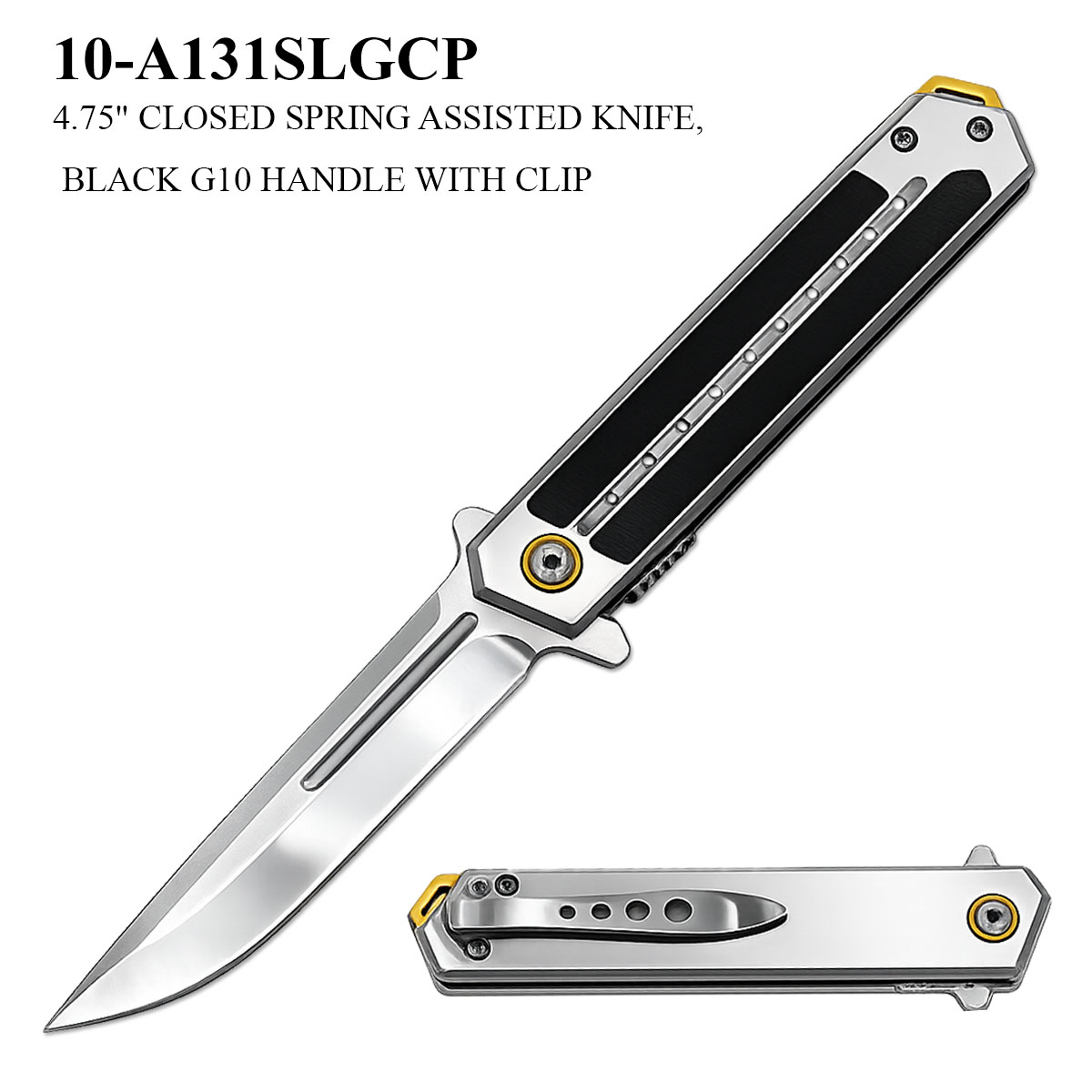 Pocket Knife 3-3/4" Blade Spring Assist 440C SS G10 Silver