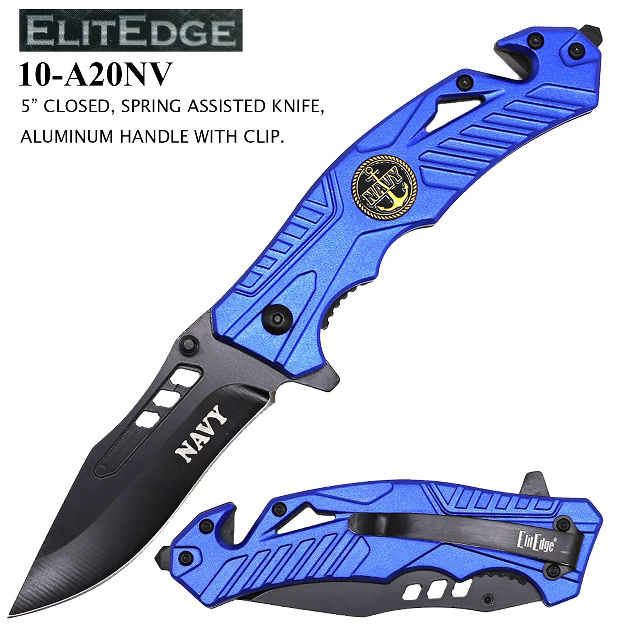 Pocket Knife 4" Navy Aluminum Handle Blue