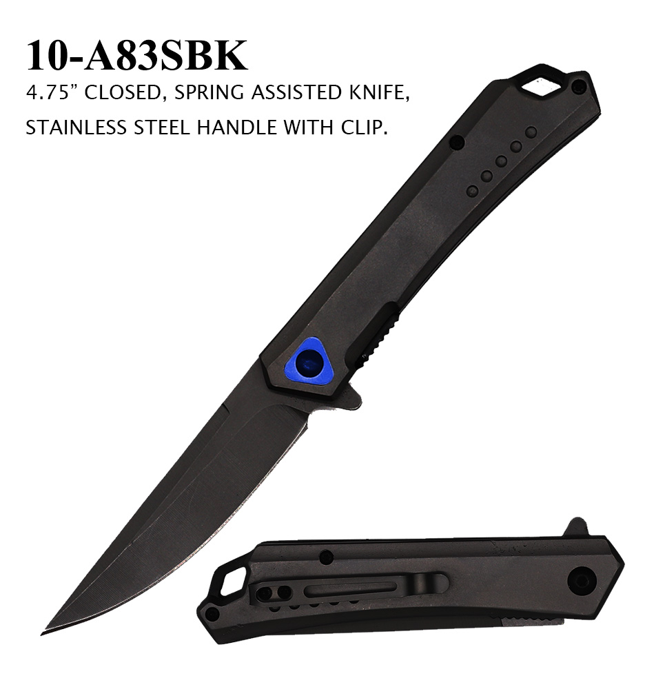 Pocket Knife 3-1/2" Ti-Grey Blade Stainless Handle Black