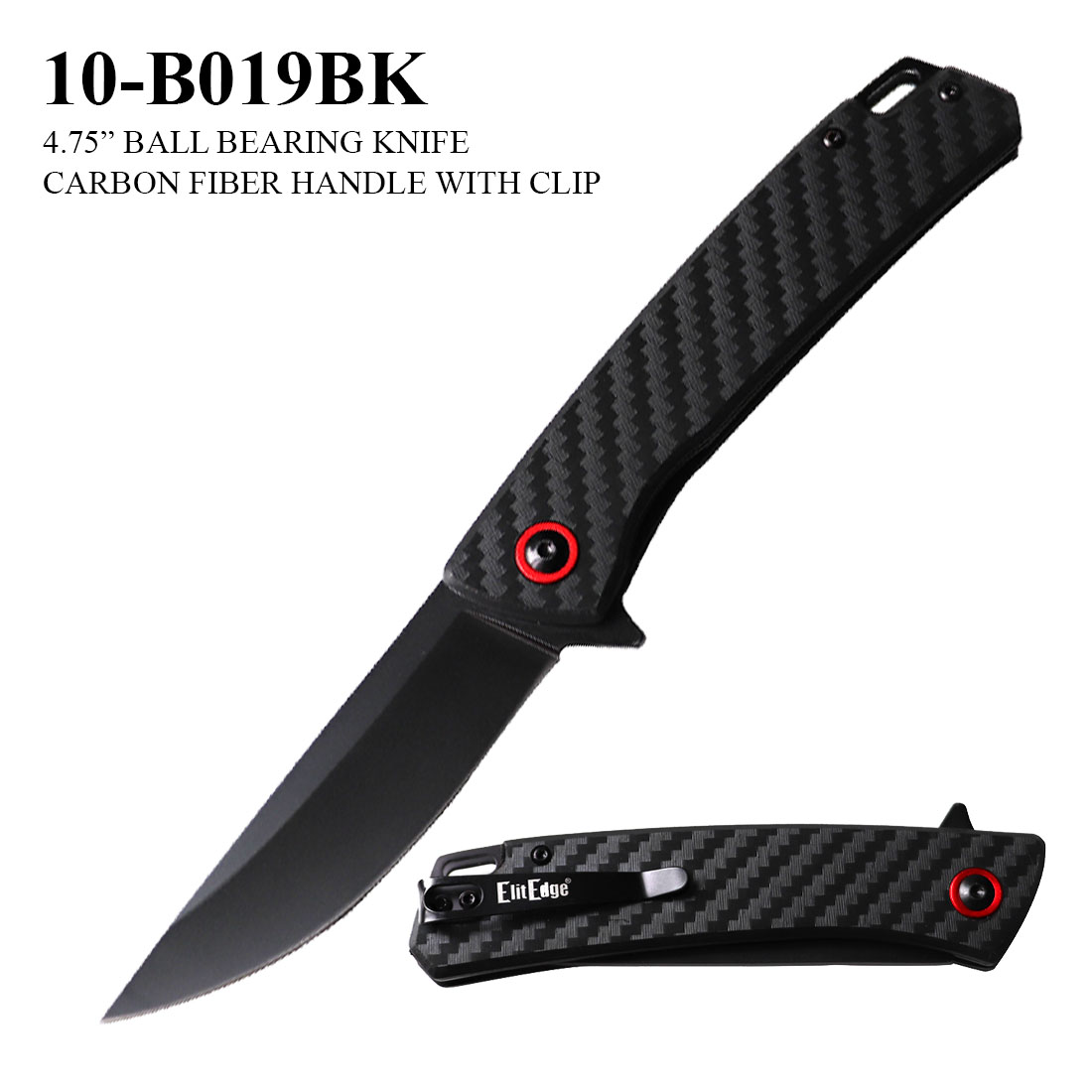 Pocket Knife 4.75" Ball Bearing Carbon Fiber Red/Black