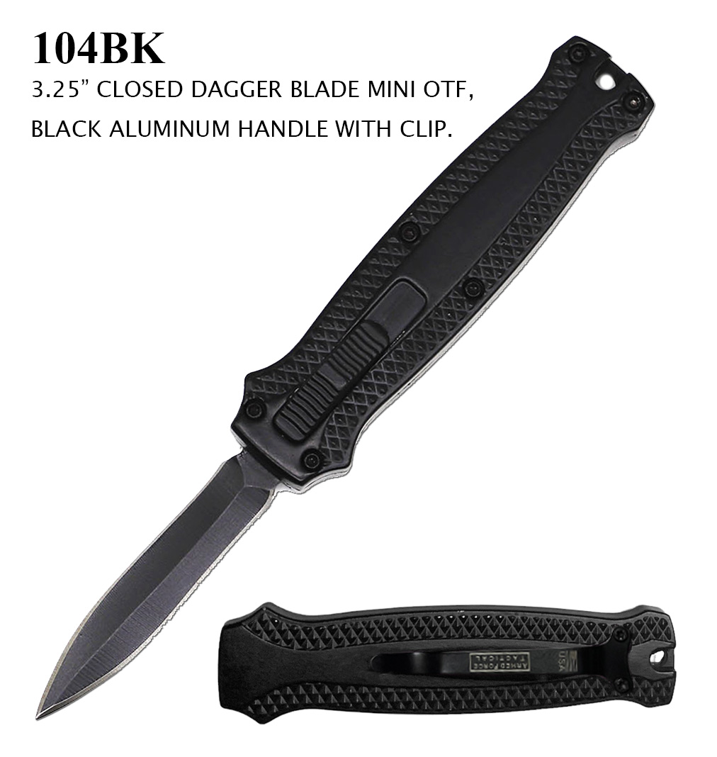 Mini OTF Dagger Blade Pocket Knife 3.25" Black