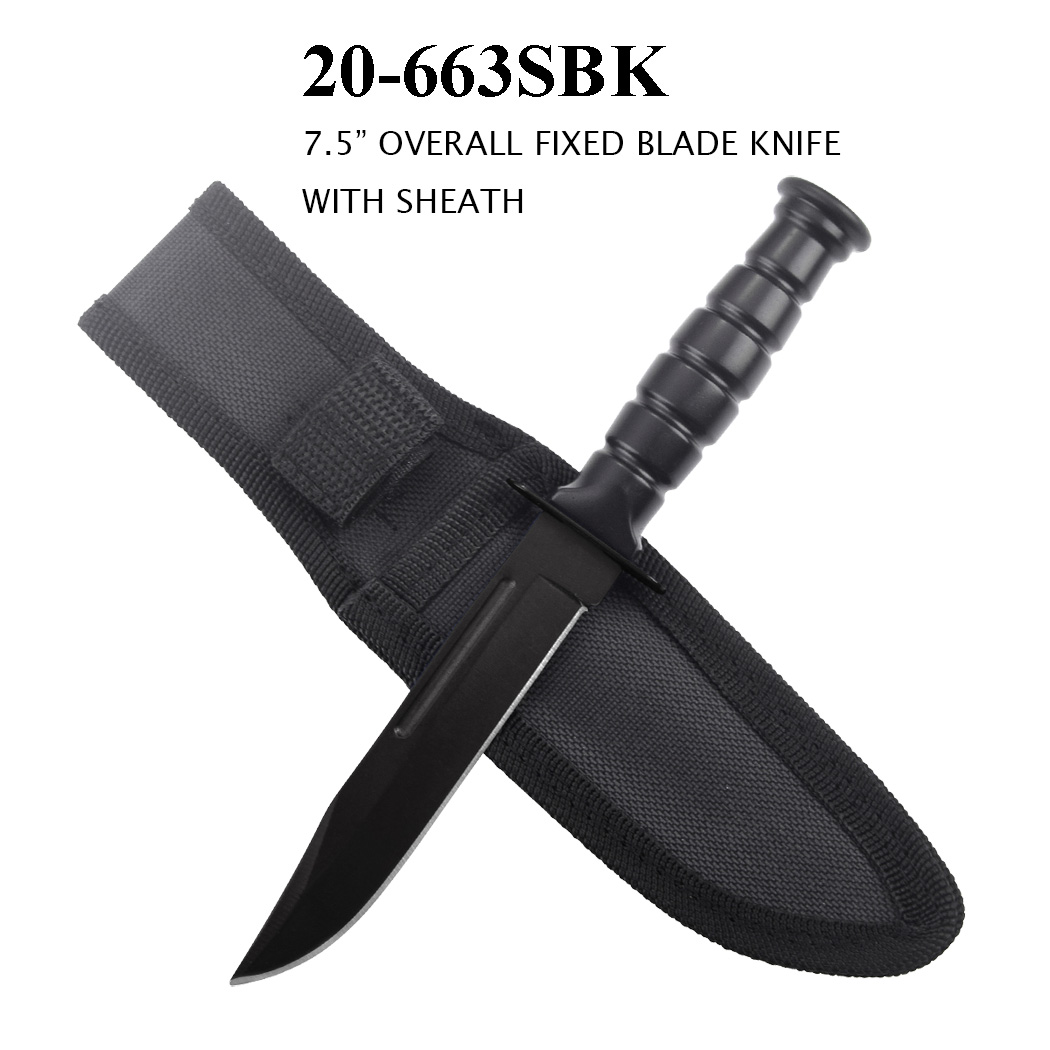 Hunting Knife 4" Blade Black w/ Sheath