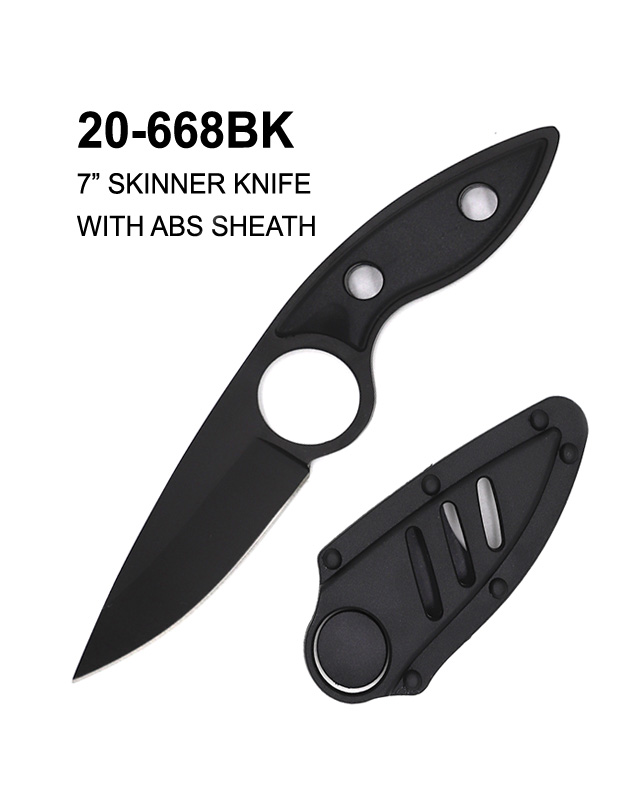 Hunting Skinner Knife 4" Blade Black w/ ABS Sheath