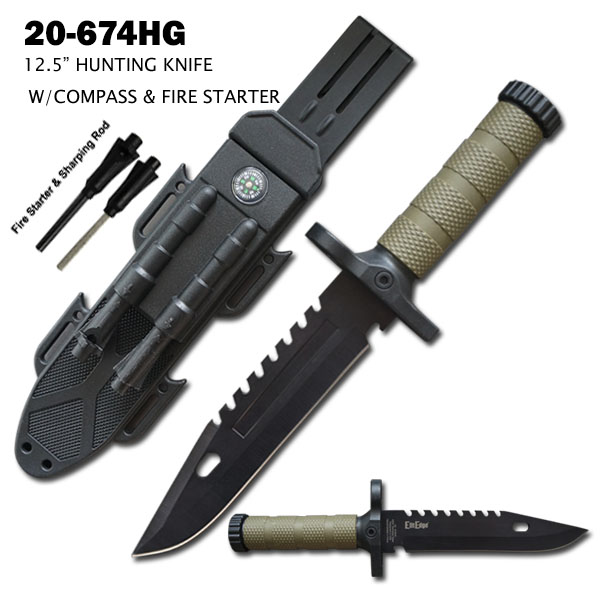 Hunting Knife 7" Blade Survival w/ ABS Sheath & Fire Starter