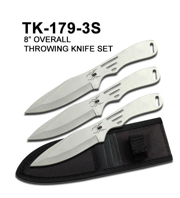 Throwing Knife 3pc Set 8" Silver w/ Sheath